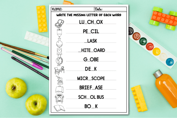 Back to School Vocabulary Missing Letter