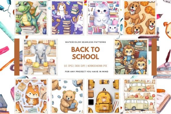 Watercolor Back to School Patterns Pack
